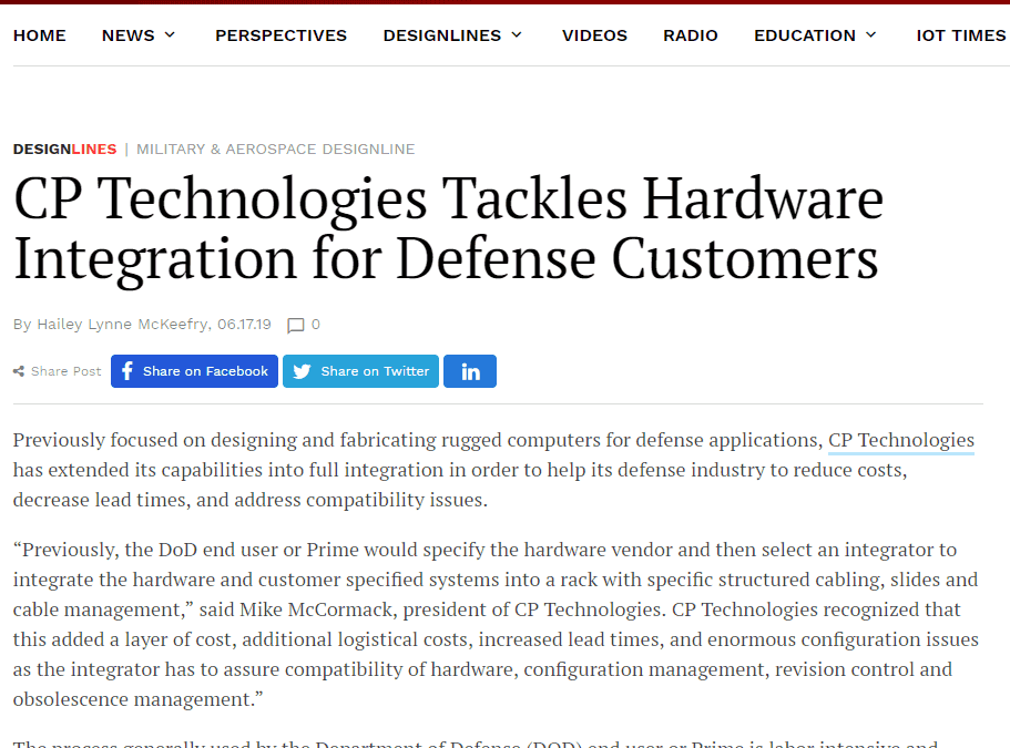 CP Technologies Tackles Hardware Integration for Defense Customers